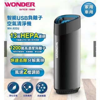 WONDER 旺德 智能USB負離子空氣清淨機 (車用/家用), WH-X05U, 科技灰