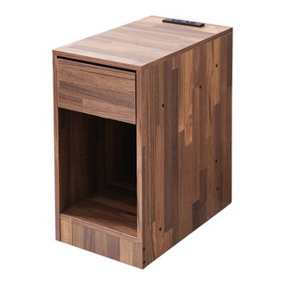 Akira MIT附插座單抽床頭櫃BO043 櫃子 邊櫃 沙發邊桌 收納櫃 電話桌 置物櫃 床邊櫃, 集成木紋, 1個