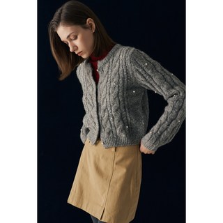 韓國 GENERAL IDEA 女款麻花珍珠開襟衫 氣質針織衫 優雅開衫