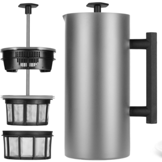Espro Press P6 法式濾壓壺 32oz - 雙層過濾，輕鬆享受純淨咖啡, 金屬灰色, 1個