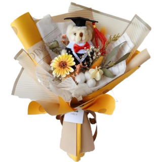 U.ME Studio 玉明花坊 乾燥花永生花畢業花束 畢業熊黃色系畢業禮物, 黃色