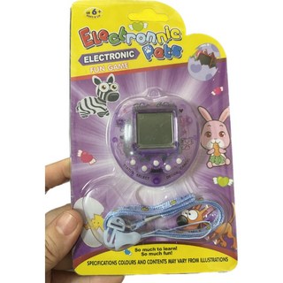 彩色心形圓形電子雞寵物機掌上型電玩，168合1多種動物替換可選，兒童益智玩具, 透明紫, 1