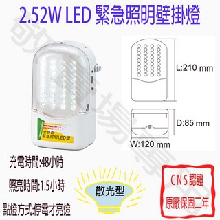 【敬】2.52W LED 緊急照明燈 CNS認證 全電壓 36燈 壁掛式 停電自動亮燈