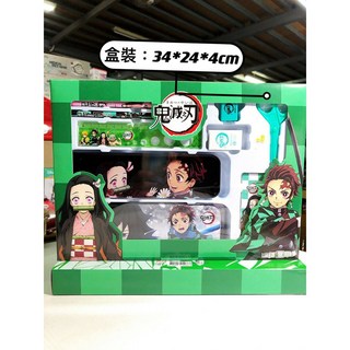 台灣製 鬼滅之刃文具組 鉛筆盒 收納盒 鉛筆 擦布 橡皮擦 尺 炭治郎 彌豆子, 詳見包裝, 綠色