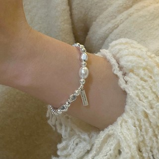 S925純銀星稜銀珠不規則貝母手鍊，時尚設計，優雅百搭，展現女性魅力