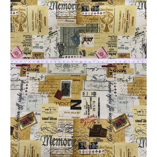 「上巧手創」日本 復古郵件風棉布 服飾、手作、拼布材料＊現貨供應＊特價 70元／尺, 詳見包裝, 詳見包裝, 麥黃色