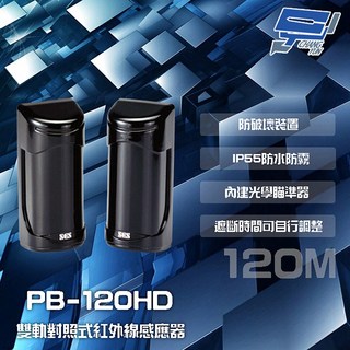 昌運 SCS PB-120HD 120M 雙軌對照式紅外線感應器 IP55防水防霧 遮斷時間可調整, 1套, PB-30HD / 60HD / 80HD / 120HD