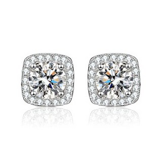 B645．方形鋯石耳環 韓版氣質甜美耳環耳飾 銀飾飾品 首飾飾品 防過敏抗過敏 不褪色 抗敏S925耳針耳環