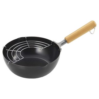 YOSHIKAWA 吉川 木質手柄炒炸兩用鍋, 1個, 黑色, 20cm
