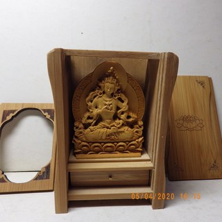 精品黃楊木金剛薩埵佛像木雕佛龕 (盒子10.8釐米*7.6釐米*5.2釐米) - 宗教工藝品, 棕色, 1個