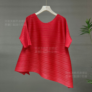 詩意美褶衣美學 短袖素面斜角褶上衣#BC05，簡約時尚，舒適百搭