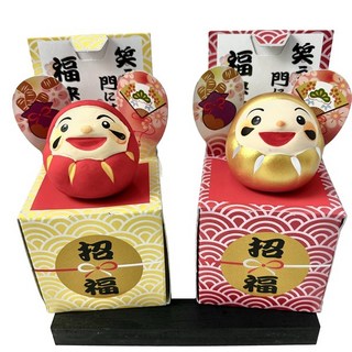 笑臉達摩開運公仔擺飾, 金色、紅色