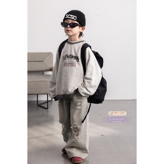 LC.kids 韓版字母彩點紗大學T 男童上衣 大童長袖衛衣 男童大學T