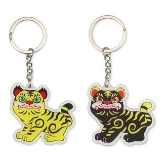 黃虎將軍黑虎將軍壓克力鑰匙圈吊飾 虎爺將軍鑰匙圈 虎爺鑰匙圈 鑰匙圈吊飾, 黃, 1個