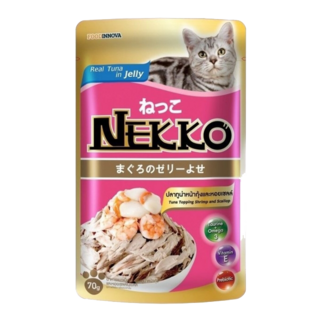 NEKKO 幼貓 老貓吉食包 70g, 1個, 果凍 NP6 鮪魚+蝦+扇貝