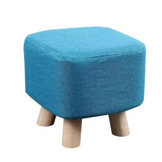 【台灣出貨】麻布小矮凳子 實木椅腳 方形椅凳 休閒穿鞋椅 沙發矮凳, 淺藍色小矮凳, 1個