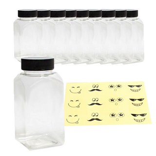 사각 보틀병 10p + 검정뚜껑 10p + 표정스티커, 혼합 색상, 200ml, 1개