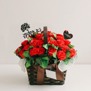 ASPASIA 香皂花 50朵玫瑰康乃馨花籃 充滿愛與尊敬, 紅色, 1個