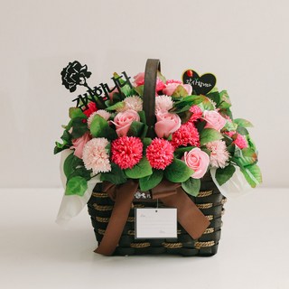 ASPASIA 香皂花 50朵玫瑰康乃馨花籃 充滿愛與尊敬, 粉紅色, 1個