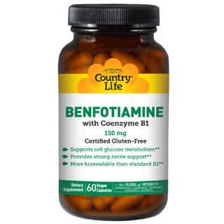 Country Life 벤포티아민 With 코엔자임 B1 150mg 베지테리안 캡슐, 1개, 60정