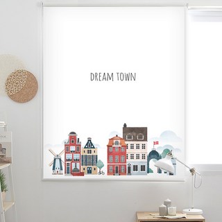 房子插畫文字印花遮光捲簾