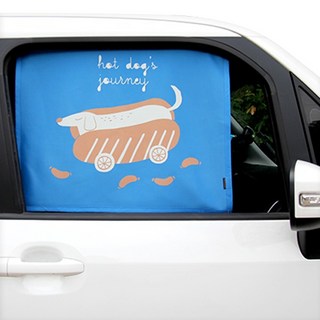 우븐트리 차량용 양면 햇빛가리개 고급형, A-01핫도그의여행블루, 1개