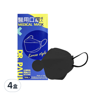 DR.PAUL 成人醫用立體4D口罩, 時尚黑, 10片, 4盒