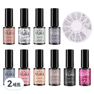 YUKI Bongja Nail 10款A套組, 凝膠美甲10款 + 水晶美甲水鑽套組, 2套