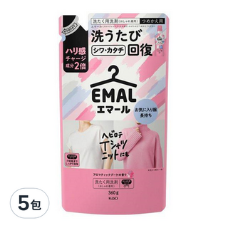 Kao 花王 EMAL 精致洗 護色防縮洗衣精 補充包 芬芳花香, 5包, 360g