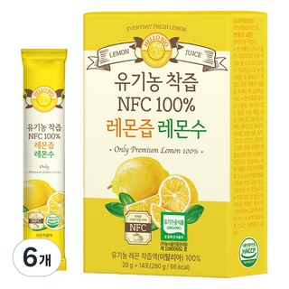 헬로바이오 유기농 착즙 NFC 100% 레몬즙 레몬수 14p, 280g, 6개