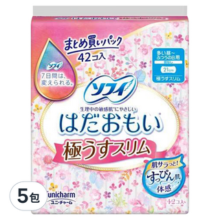 SOFY 蘇菲 日用輕薄衛生棉 無翼型, 21cm, 42片, 5包