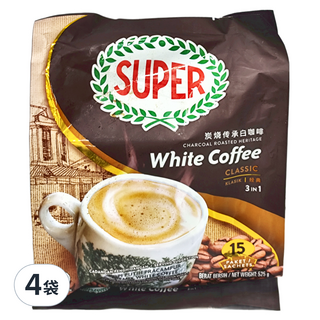 SUPER 南洋風味炭燒白咖啡三合一 經典原味, 35g, 15包, 4袋