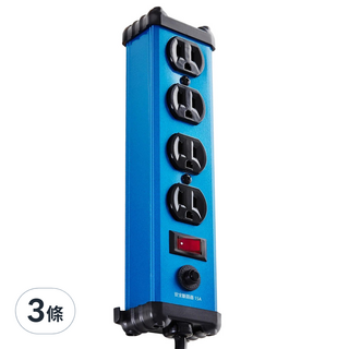 Castle 蓋世特 鋁合金抗突波防火防雷保護插座 延長線 電源線 1開4插 IA4, 晶湛藍, 1.8m, 3條