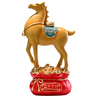 摩達客 精緻創意唐彩風吉祥寶馬上招財聚寶盆風水擺飾 開運招財, 橙黃色