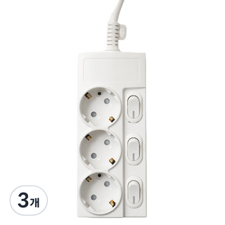 보에담 멀티탭 개별스위치 3구, 화이트, 3개, 3m