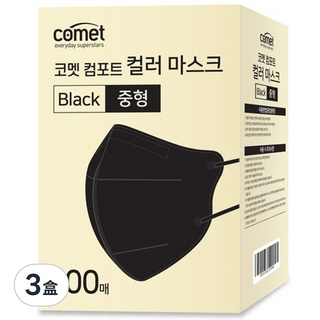 comet 舒適單色鳥嘴型口罩 M, 100片, 3盒, 黑色