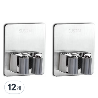 앞날창창 무타공 접착식 욕실 청소도구 304 스텐 걸이, 실버, 12개