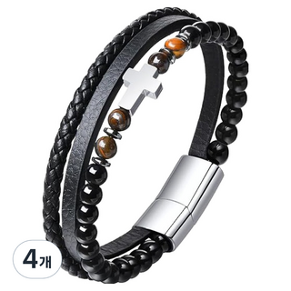 Solsoldamda 瑪瑙磁石健康手鍊 虎眼石鋼磁扣 19.1cm, 4個