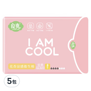 良爽 花香涼感日用衛生棉 24.5cm 棉柔親膚, 8片, 5包