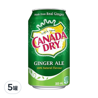 CANADA DRY 薑汁汽水，100% 天然風味, 355ml, 5罐