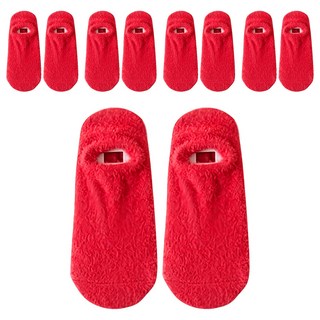 日式加厚絨毛隱形襪 5雙 紅色 柔軟舒適保暖, 均碼(21 x 9cm)