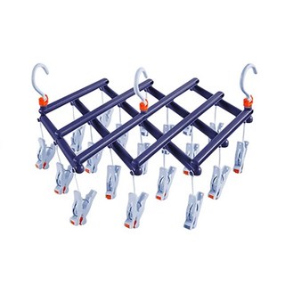 秒收曬衣架 19夾, 可伸縮折疊 不佔空間, 深紫色, 1個