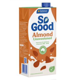 So Good 無糖杏仁奶, 高鈣低脂, 素食者適用, 無乳糖無麩質, 1L, 1瓶