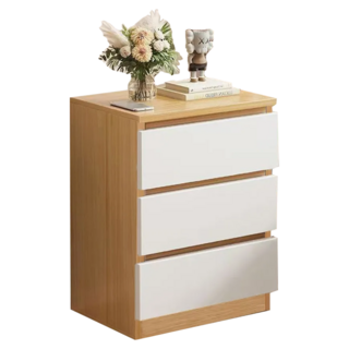 三抽床頭櫃 邊桌 密製板 32*30*59cm, 賽杉木 + 白色, 1個