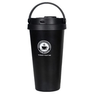 提手保溫咖啡杯 500ML 容量 外201內304不鏽鋼 + PP+ 矽膠圈材質 白/漸層咖啡, 黑色, 1個