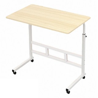 床邊移動升降桌, 60cm-85cm可調節, 鋼架穩固, 圓潤邊角設計, 白楓木