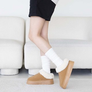 Shoenell 女款舒適增高厚底高厚跟毛絨拖鞋