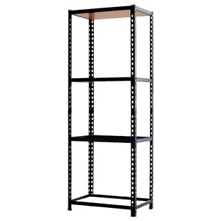 AMOS 四層免螺絲角鋼木板貨架 61*46*169cm, 黑色, 1個
