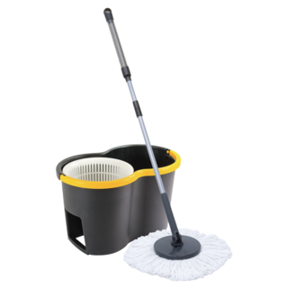 NEXCLEANS 舞水痕 黑金剛手壓式旋轉拖把組 兩段式伸縮 360度旋轉 超細纖維, 1組, 水桶41.5 x 25 x 21cm 拖把布直徑35cm 手壓桿117cm