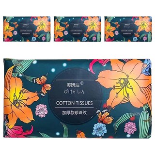 加厚抽取式洗臉巾 一次性 方巾 擦拭布 洗面巾 抹布 百合花 20 x 20cm 50張, 白色, 4包